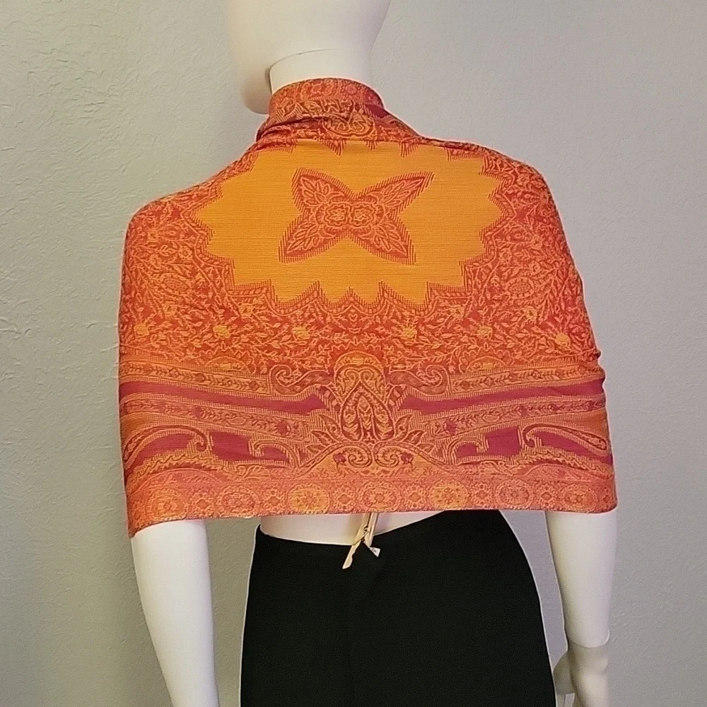 ORANGE Paisley Floral Shawl Wrap Cover-up